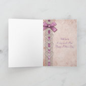 リボン、レース、ハート及び花の薄紫の母の日 カード (内部)