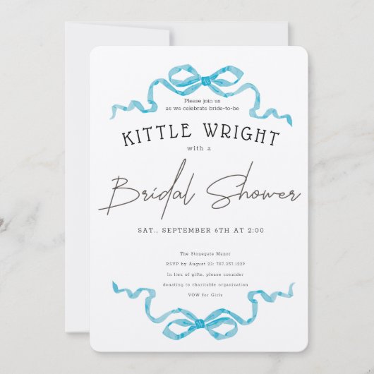 リボン&ロマンスブライダルシャワー 招待状 (正面)