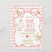 リボン・ワン間抜け・ガチョウ1歳の誕生日 招待状 (正面/裏面)