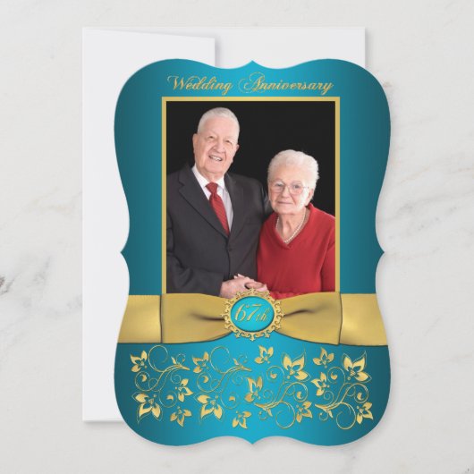 リボン 印刷 おしゃれな形 ６７周年 誕生日 招待状 (正面)