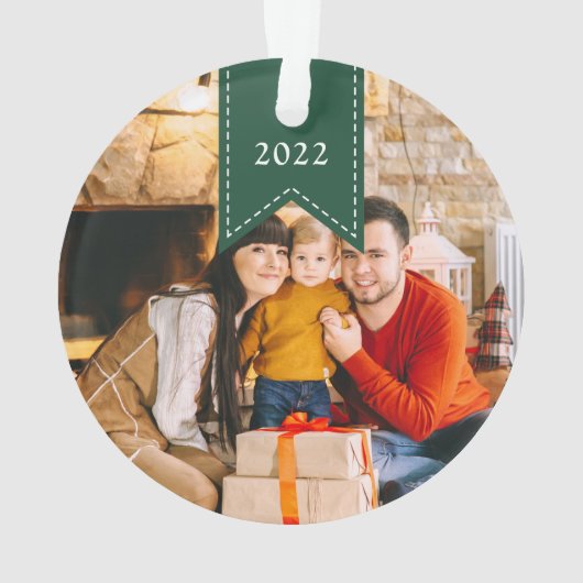 リボン(緑) |休日パーソナライズされたの写真 オーナメント (裏面)