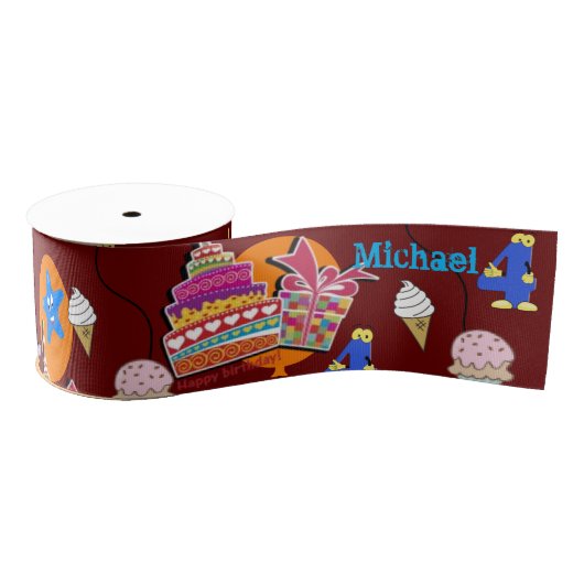 リボン， #4誕生日リボン，誕生日おめでとう グログランリボン (リール)