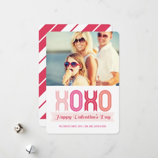 リボン「XOXO愛とキス」バレンタインデー写真 シーズンカード (正面/裏面インサイチュ)