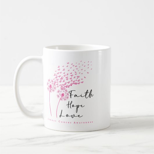 リボンDandelion信仰ホープ愛の乳がん コーヒーマグカップ (左)