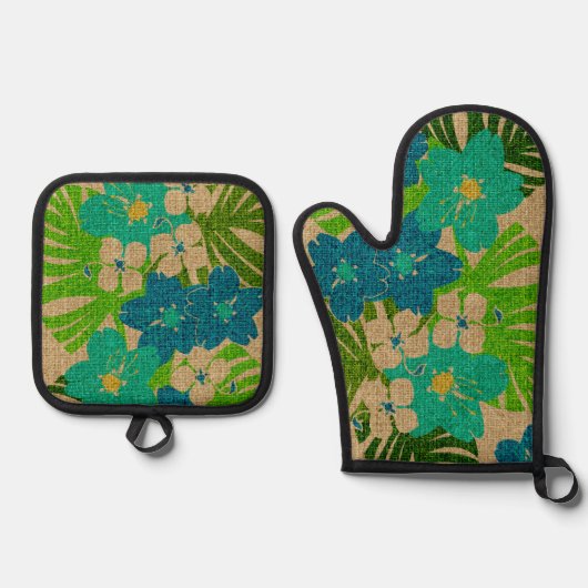 リマウリガーデンハワイアンフェイクテクスチャターク 鍋つかみ&鍋敷きセット (正面)