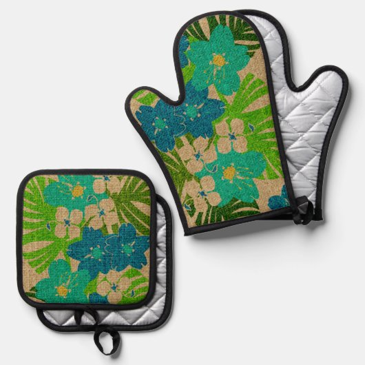 リマウリガーデンハワイアンフェイクテクスチャターク 鍋つかみ&鍋敷きセット (正面/裏面)