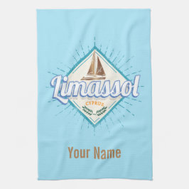リマソルシティキプロスレトロセーリングシップヴィンテージ キッチンタオル