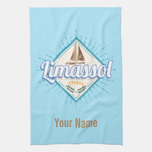 リマソルシティキプロスレトロセーリングシップヴィンテージ キッチンタオル (縦)