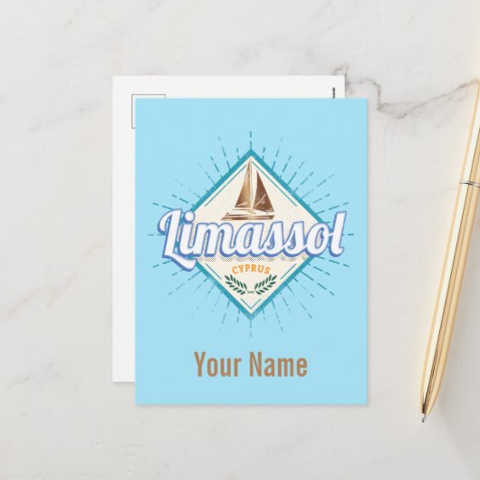 リマソルシティキプロスレトロセーリングシップヴィンテージ シーズンポストカード (正面/裏面インサイチュ)
