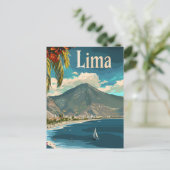 リマペルーヴィンテージレトロ旅行イラストレーション ポストカード (スタンド正面)