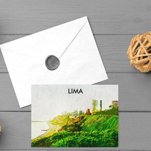 リマペルー水彩画パノラマビュー ポストカード