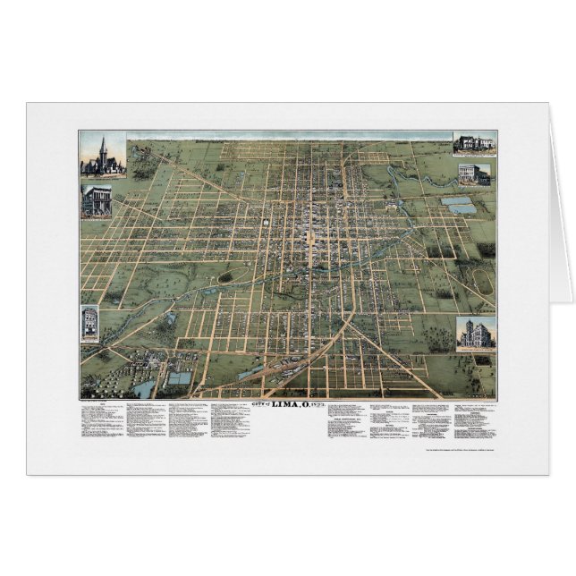 リマ、オハイオ州のパノラマ式の地図- 1892年 (正面横)