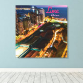 リマ・ペルー首都太平洋沿岸都市ライトナイト キャンバスプリント (インサイチュ (ウッドフロア))