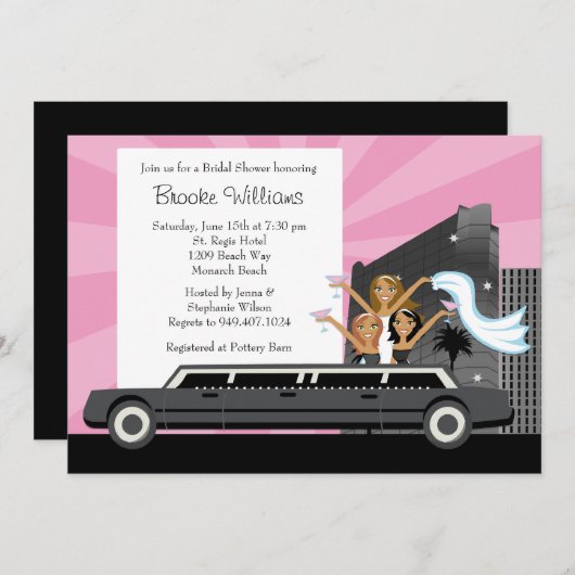 リムジンのブライダルシャワーの招待状のアフリカ系アメリカ人 招待状 (正面/裏面)