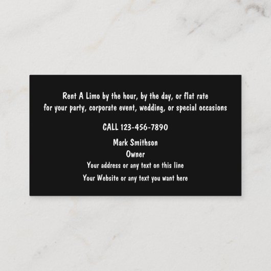 リムジンのレンタルサービス 名刺 (裏面)