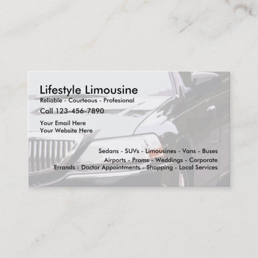 リムジンサービス 予約カード (正面)