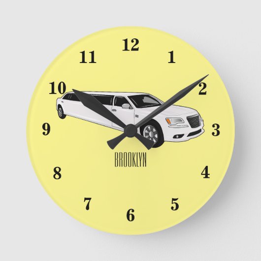 リムジン漫画イラストレーション ラウンド壁時計 (正面)