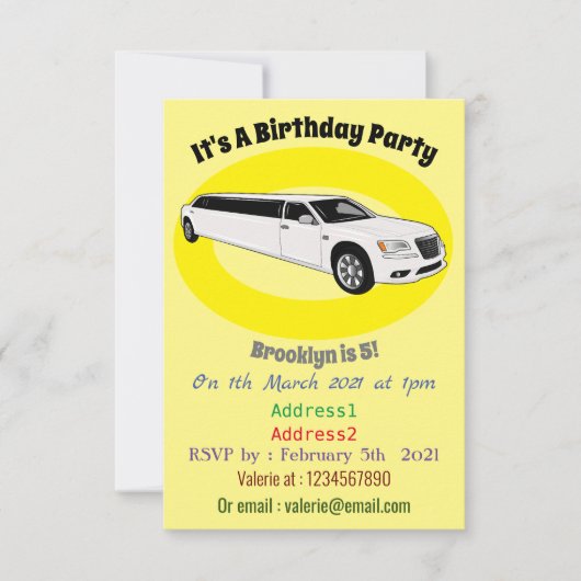 リムジン漫画イラストレーション 招待状 (正面)