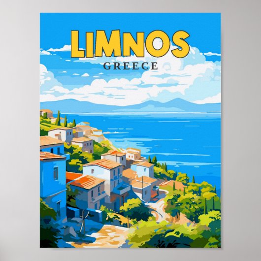 リムノスギリシャヴィンテージ旅行イラストレーション ポスター (正面)