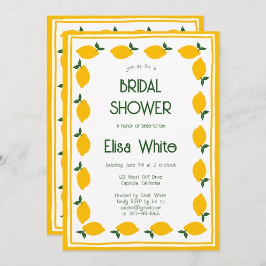 リモンチェロカスタムレモンQRコードブライダルシャワー 招待状 (正面/裏面)