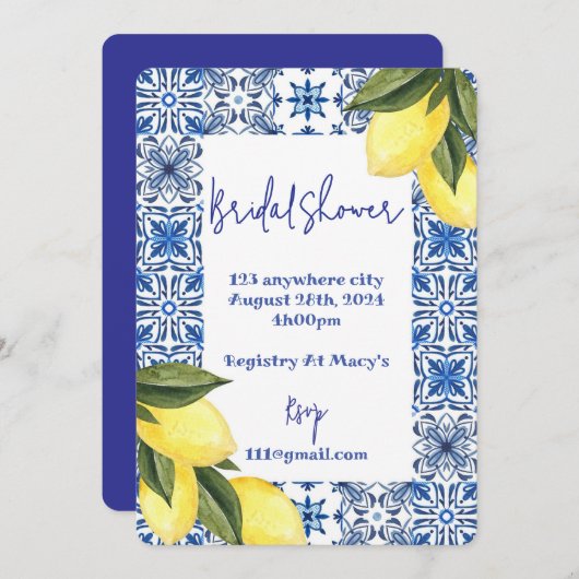 リモンチェロ夏のブライダルシャワーの招待 招待状 (正面/裏面)
