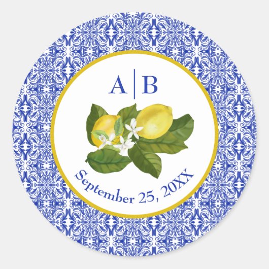 リモンIレモイタリアンン&ブルータイルカップルのステッカー ラウンドシール (正面)