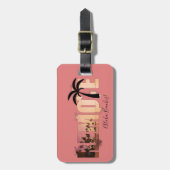 リモートサンセットビーチパームツリーワードアート ラゲッジタグ (正面縦)