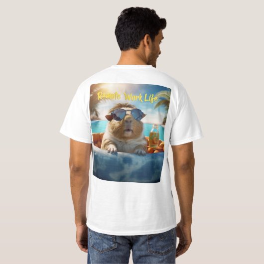 リモートライフギニア豚ユーモアMans Tシャツ (裏面フル)