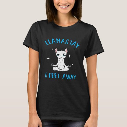 リャマで距離をとろう 6フィート離れてリャマ社会的距離を保つアイデア Tシャツ (正面)