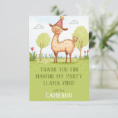 リャマと一緒に屋外で子供の誕生日パーティーを祝おう サンキューカード (スタンド正面)