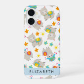 リャマ・アルパカ・花・お名前入りパターン iPhone 16ケース (裏面)