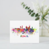 リヤドのスカイラインを水彩画 ポストカード (スタンド正面)
