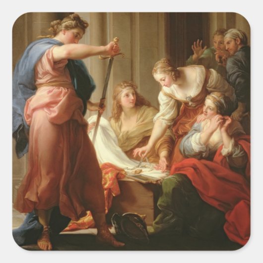 リュコメデス王の宮廷のアキレウスとその王D スクエアシール (正面)