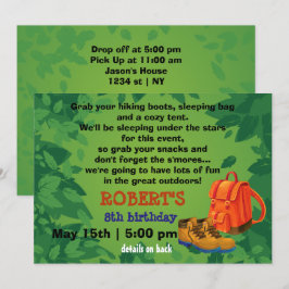 リュックとブーツのキャンピングパーティー誕生日招待状 招待状