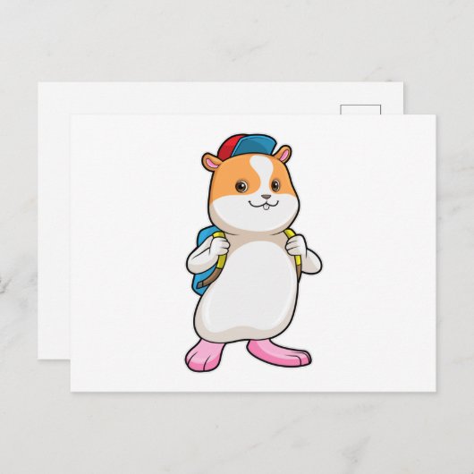 リュックと帽子を背負ったハムスターの学生 ポストカード (正面/裏面)