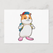 リュックと帽子を背負ったハムスターの学生 ポストカード (正面)