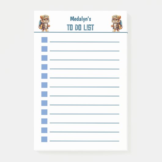 リュックを背負い、飲み物を楽しむ、喜びに満ちた虎の子 ポストイット (正面)