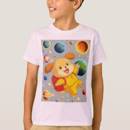 リュックを背負ったかわいいキャラクターの子犬の浮遊 Tシャツ
