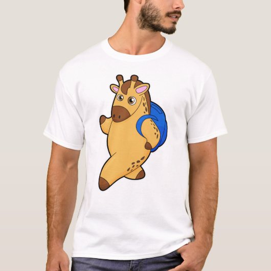 リュックを背負った学生のキリン Tシャツ (正面)