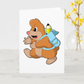 リュックを背負った学生のモグラ カード (黄色い花)