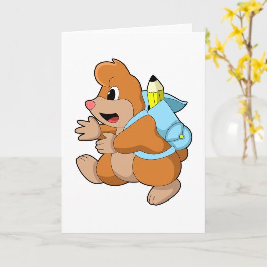 リュックを背負った学生のモグラ カード (黄色い花)