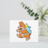 リュックを背負った学生のモグラ ポストカード (スタンド正面)