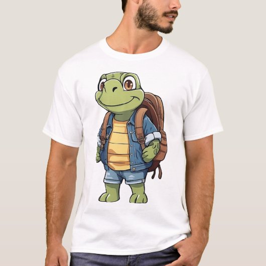 リュックサックを背負ったカメ Tシャツ (正面)