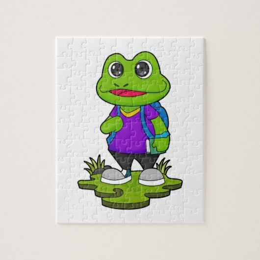 リュックサック付きハイカーとしてのカエル ジグソーパズル (縦)