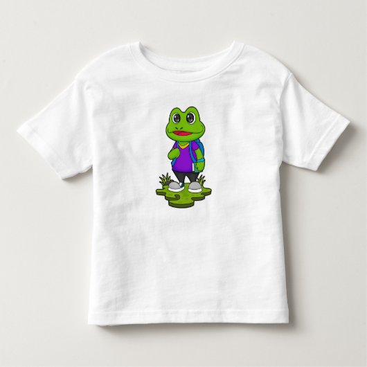 リュックサック付きハイカーとしてのカエル トドラーTシャツ (正面)