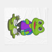 リュックサック付きハイカーとしてのカエル フリースブランケット (正面(横))