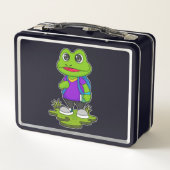 リュックサック付きハイカーとしてのカエル メタルランチボックス (裏面)