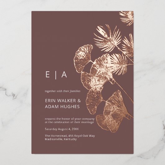 リュックスジンコ実在リーフバラ金ゴールド結婚ズ 箔招待状 (正面)