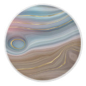 リュックスストラタ |ほこりっぽい石板ブルーチューペピンクアゲート セラミックノブ (正面)