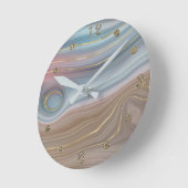 リュックスストラタ |ほこりっぽい石板ブルーチューペピンクアゲート ラウンド壁時計 (傾斜)